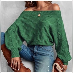 Green off-the-shoulder sweater